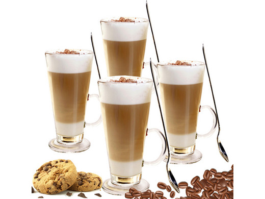 4x Luxus-Glas für Latte Macchiato und Cappuccino mit Löffel | 250 ml